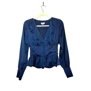 Jason Wu Satin Peplum Blouse in Blue Size S